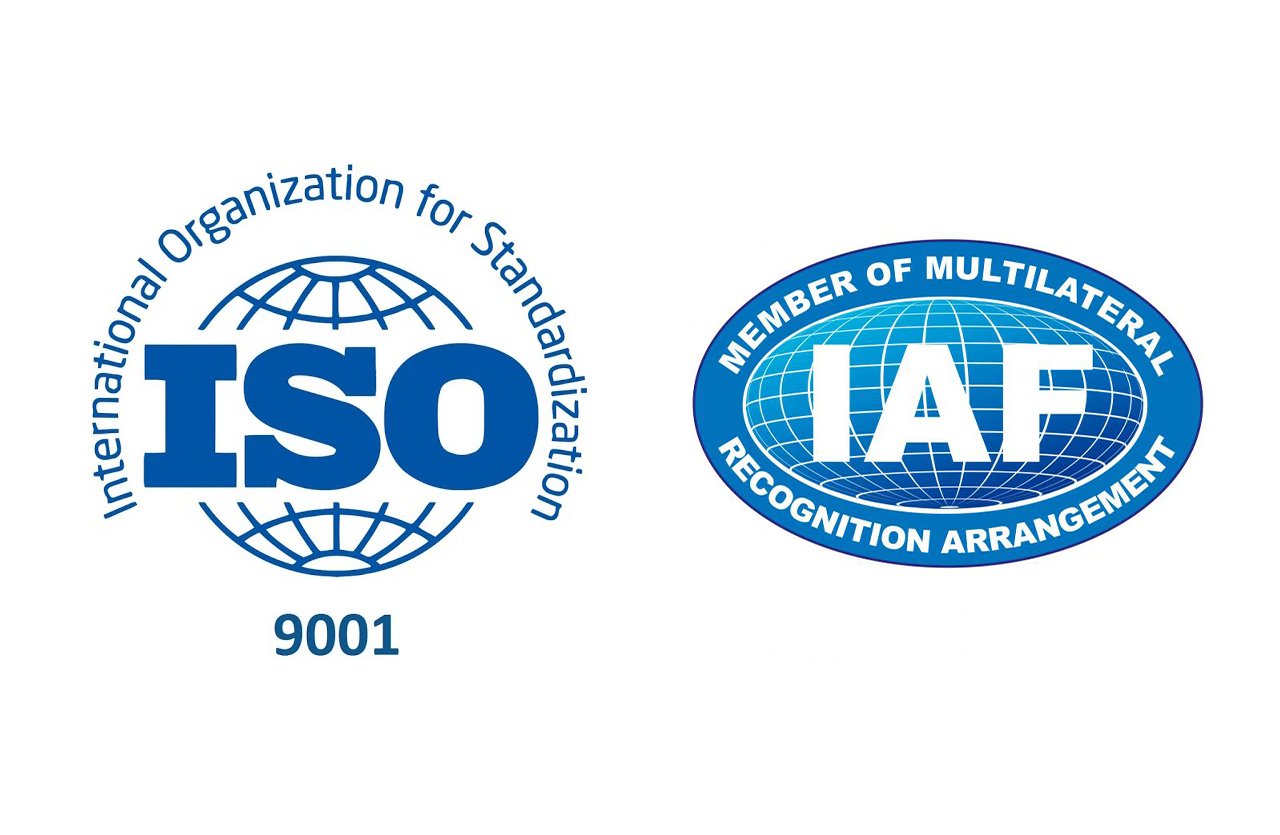 Side-by-side icons representing ISO (International Organization for Standardization) and IAF (International Accreditation Forum) certifications. These badges signify adherence to international standards, ensuring safety and excellence.