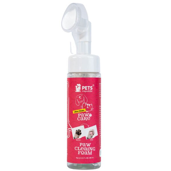 Pets Republic Paw Care Cleaning Foam 250ml bottle with a pump dispenser, featuring paw and pet illustrations