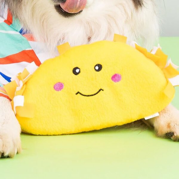 Adorable ZippyPaws plush squeaker dog toy shaped like a taco