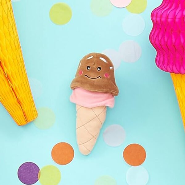 ZippyPaws plush squeaker dog toy in the form of an ice cream cone.