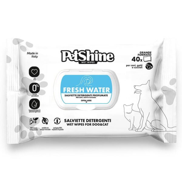 Pack of PetShine Wet Wipes for Dogs and Cats - 40 pcs, Hygienizing, Fragrance-Free, Alcohol-Free, with Aloe