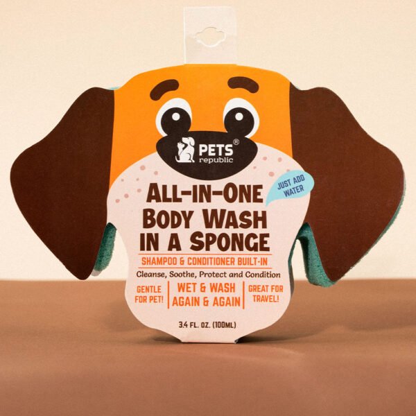 Pets Republic All-In-One Body Wash In A Sponge Dog with built-in shampoo and conditioner, perfect for travel