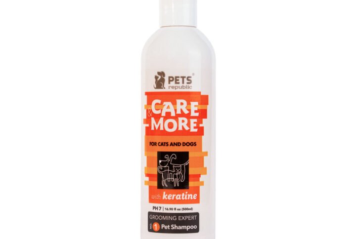 Pets Republic Care & More Shampoo bottle with Keratin, 500ml, for cats and dogs, featuring orange and white label design