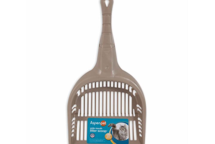 beige Aspen Pet Wide Mouth Litter Scoop with a comfortable handle and slotted design for easy litter sifting