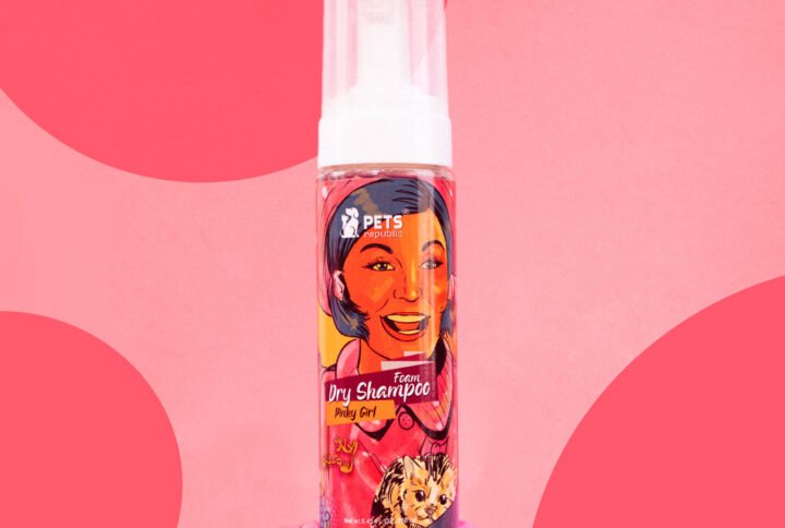 Pets Republic Pinky Girl 250ml Dry Foam Shampoo bottle with easy foam application for dogs and cats, offering quick dry and long-lasting scent