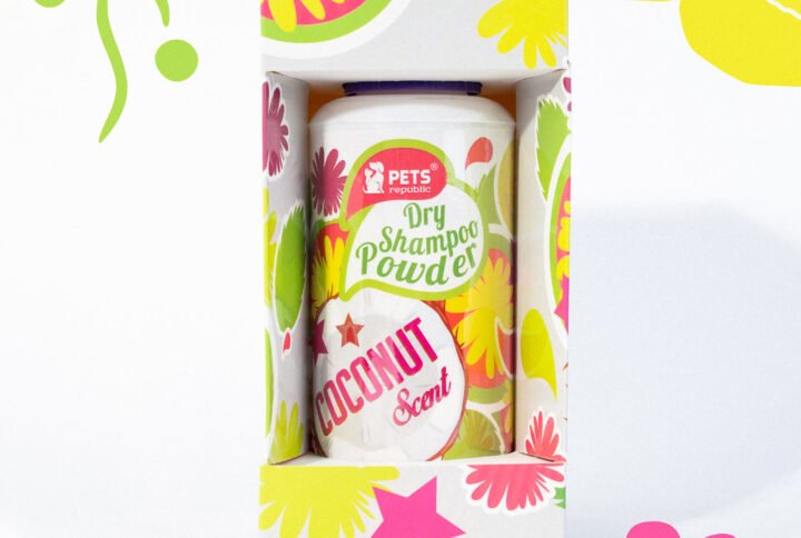 Pets Republic Coconut 500ml Dry Powder Shampoo bottle with rinse-free formula, absorbs excess oil, removes dirt, and neutralizes odor