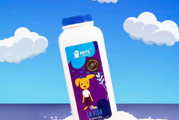 Pets Republic Viva La Vida 200ml Dry Powder Shampoo bottle with rinse-free formula, removes dirt, and neutralizes odor