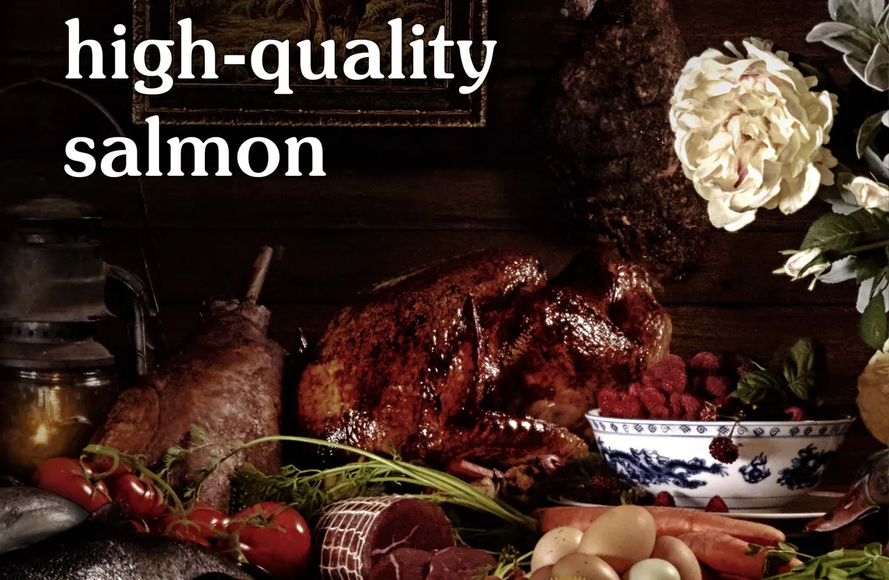 Still life featuring high-quality salmon with marine and natural elements, illustrating the "Celebrate Nutrition Inspired by the Sea" section.